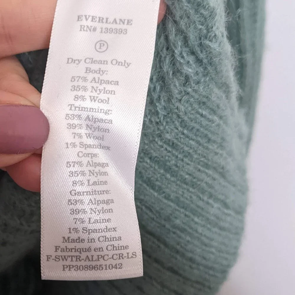 Everlane Sea Green The Alpaca Crew Sweater Long Sleeve Ribbed Size M - Picture 6 of 7